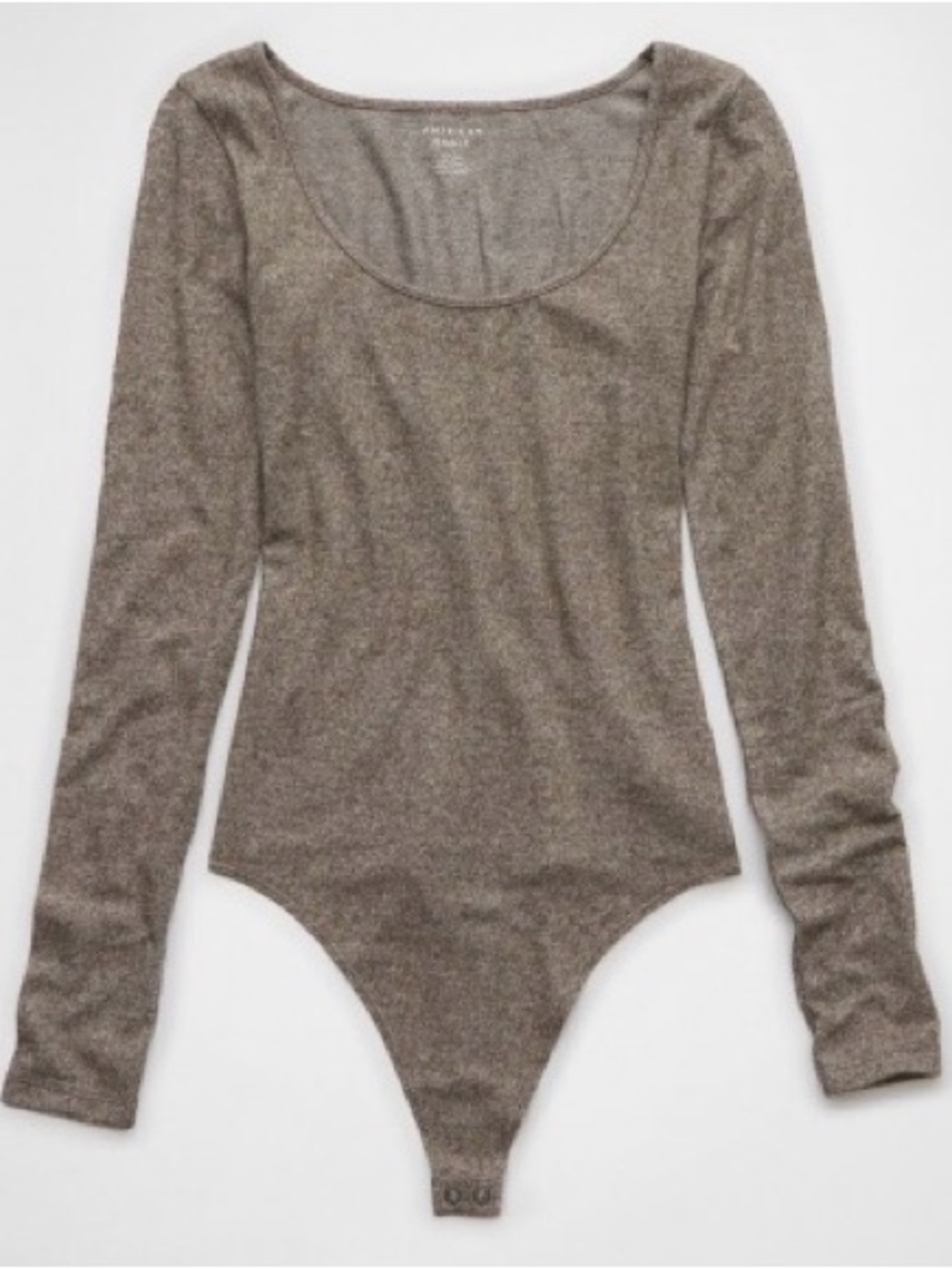 American Eagle Long Sleeve Scoop Neck Bodysuit in Heather Taupe
